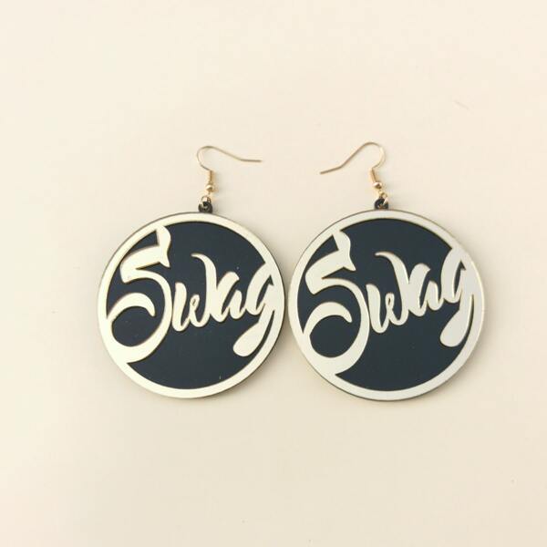 

Letter Engraved Round Drop Earrings, Gold