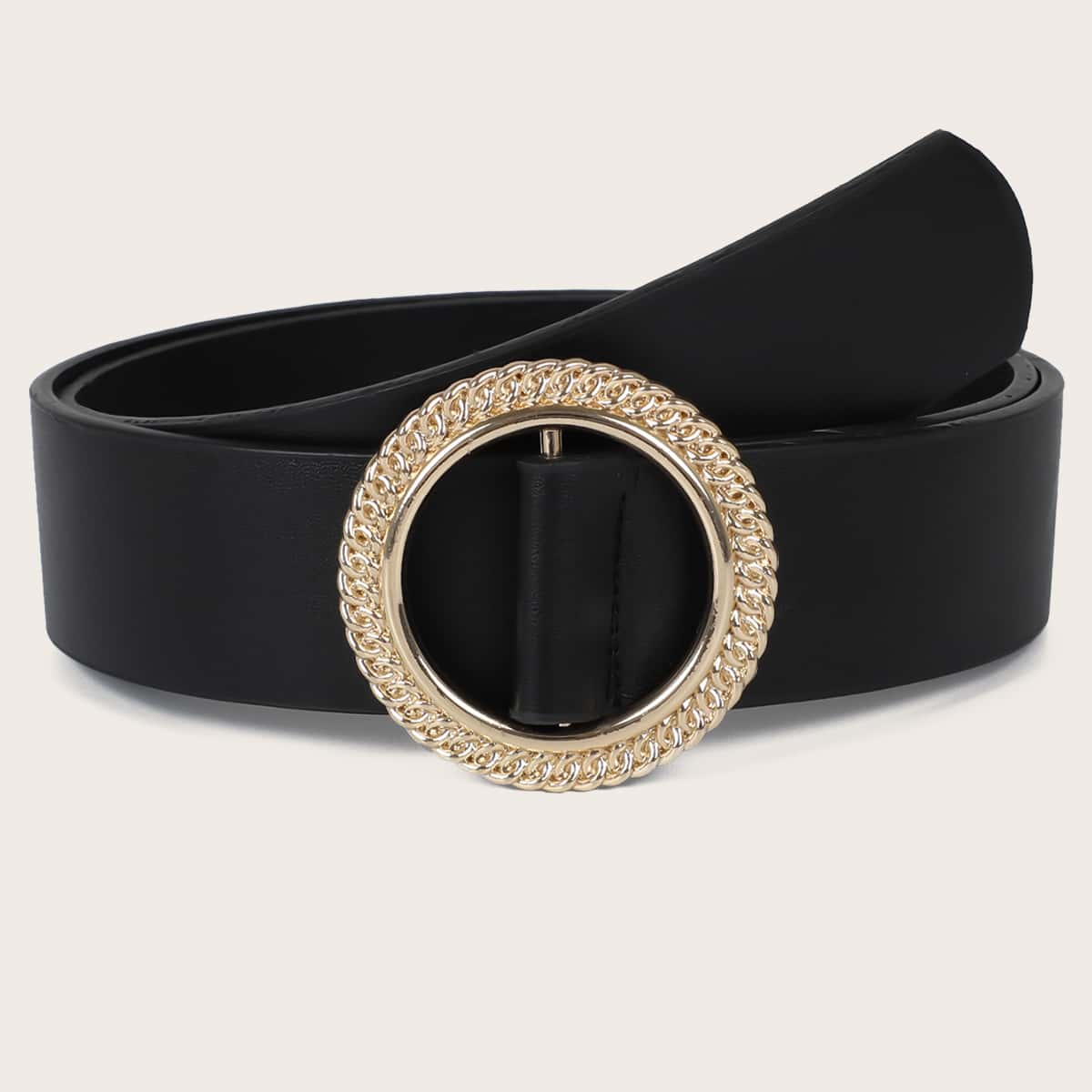 

Round Textured Buckle Belt, Black