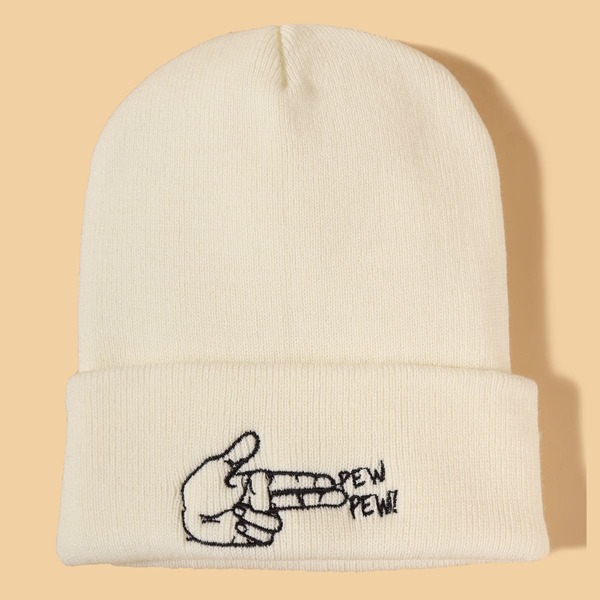 

Gesture & Letter Embroidered Beanie, White