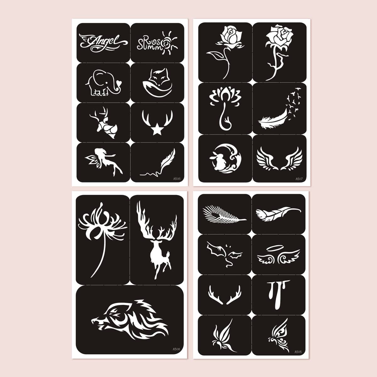 

4sheet Flower Pattern Tattoo Sticker, Black