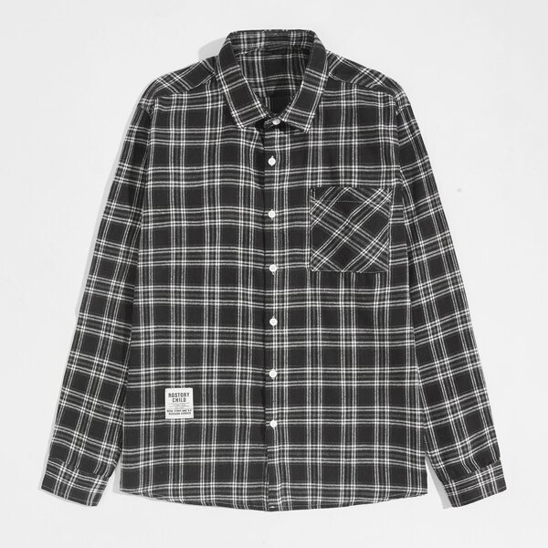 

Men Tartan Print Button Front Shirt, Black