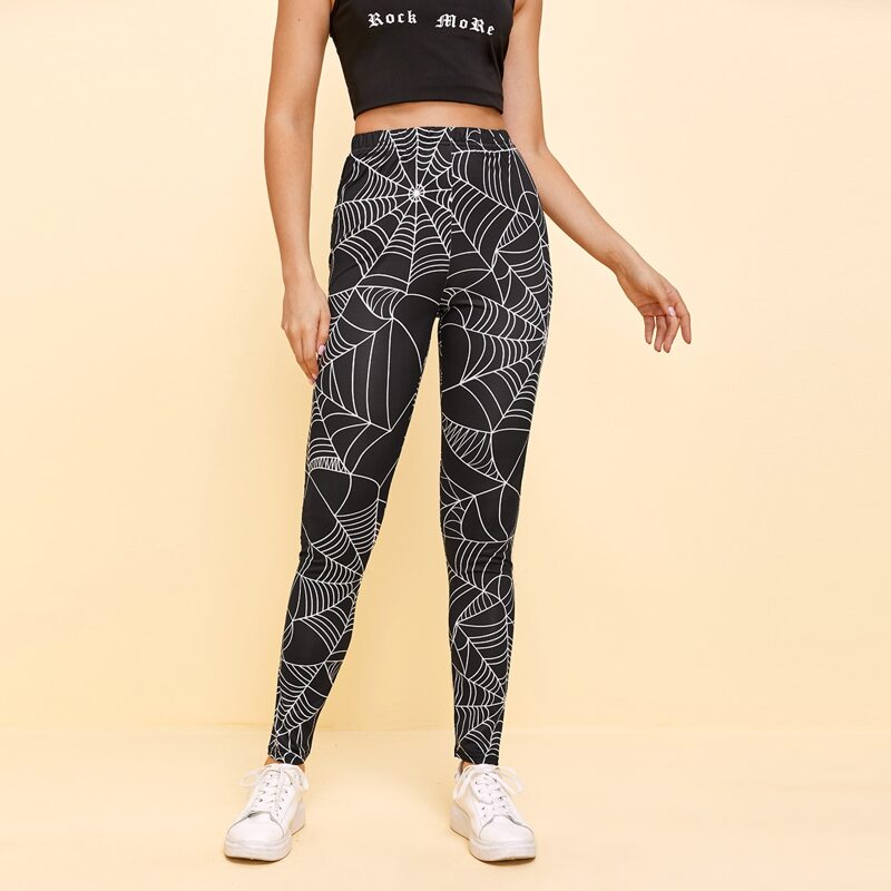 

Spider Web Pattern Leggings, Black and white