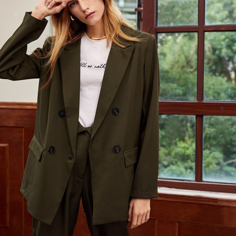 

Double Button Flap Pocket Blazer, Army green