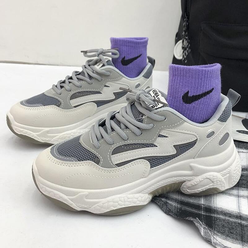 

Lace-up Mesh Chunky Sneakers, Grey