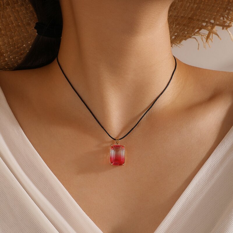 

Ombre Rhinestone Pendant Necklace, Red
