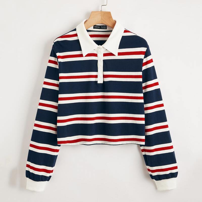 

Striped Crop Polo Shirt, Multicolor