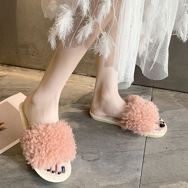 

Colorblock Fluffy Slippers, Pink
