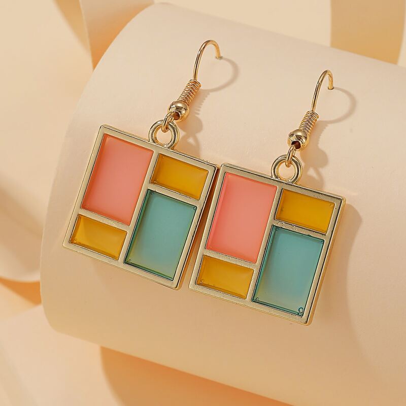 

Color Block Geo Drop Earrings, Multicolor