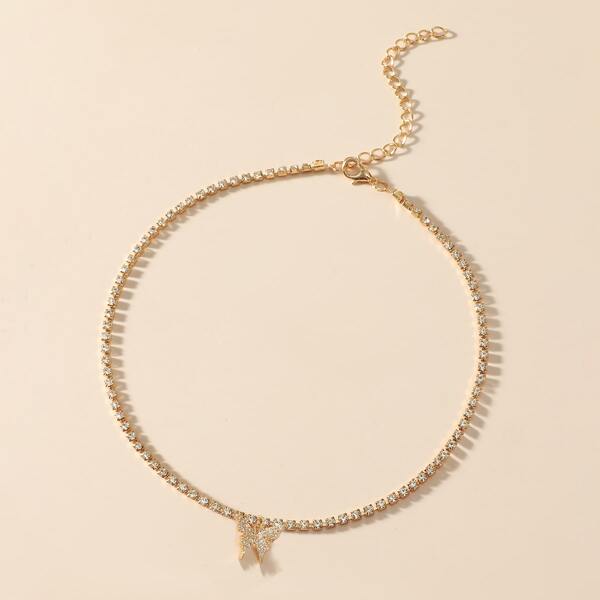 

Rhinestone Butterfly Charm Necklace, Gold