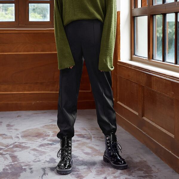 

High Waist Pocket Side Pants, Black