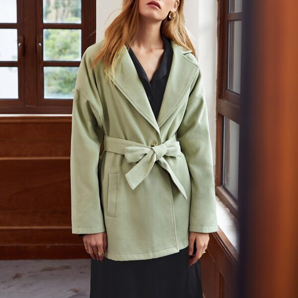 

Single Button Belted Blazer, Mint green