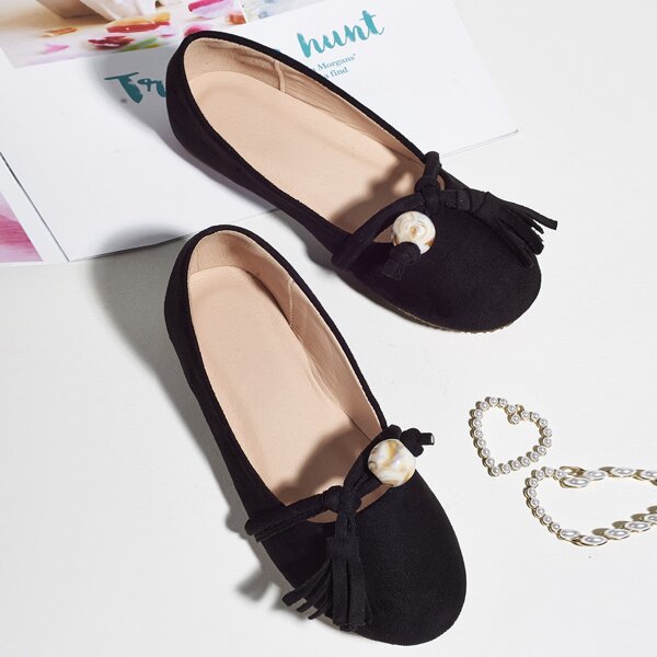 

Toddler Girls Tassel Decor Flats, Black