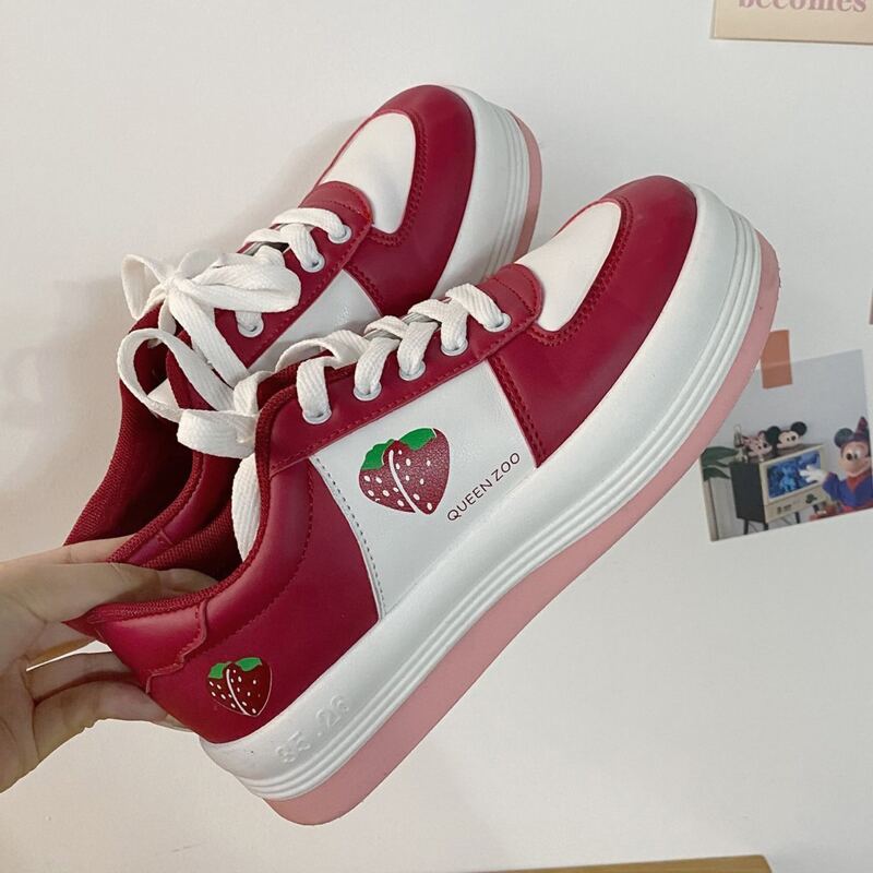 

Colorblock Strawberry Lace-up Skate Shoes, Red