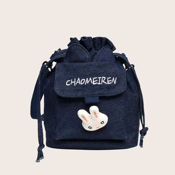 

Girls Rabbit Decor Letter Embroidered Crossbody Bag, Blue
