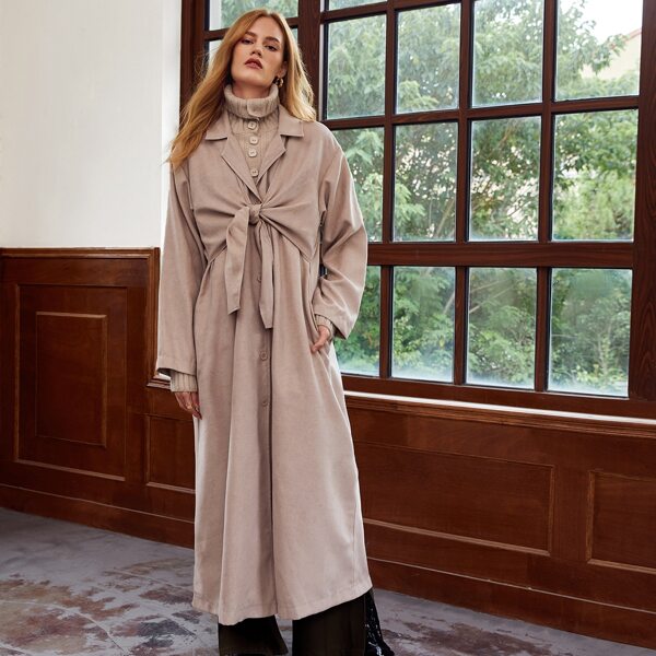 

Tie Front Button Detail Coat, Apricot