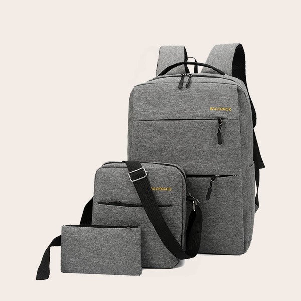 

3pcs Men Simple Backpack With Crossbody Bag, Grey