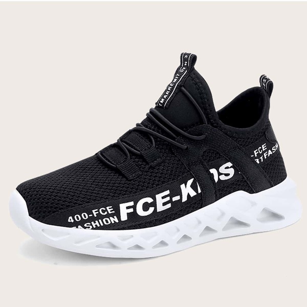 

Boys Letter Graphic Wide Fit Sneakers, Black and white