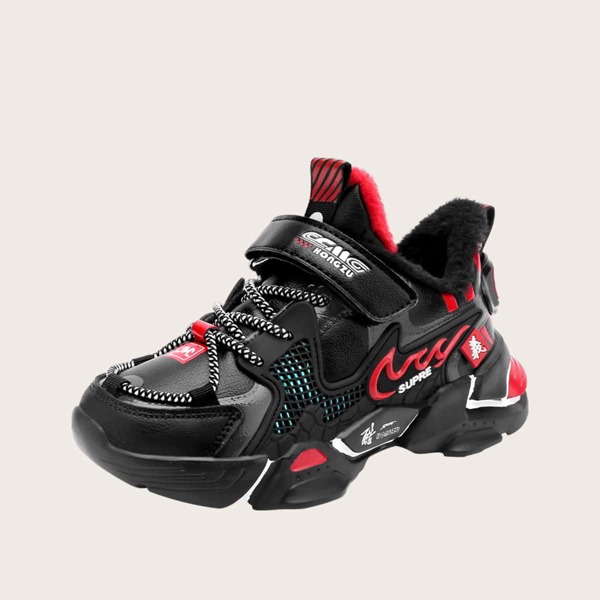 

Boys Color Block Velcro Strap Sneakers, Black