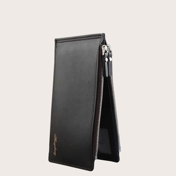 

Men Letter Graphic Zipper Around Purse, Coffee brown