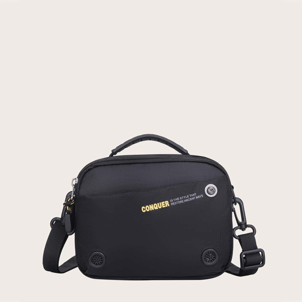 

Men Letter Graphic Crossbody Bag, Black