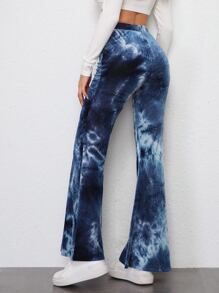 SHEIN Flare Leg Tie Dye Cord Trousers - Navy Blue - View 2