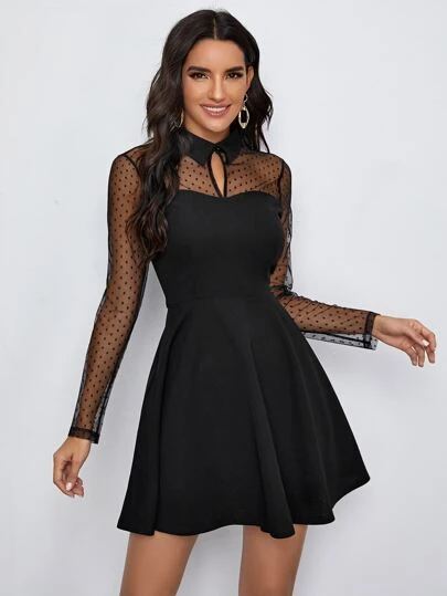 SHEIN ドビーメッシュヨーク フレアヘム ドレスの画像