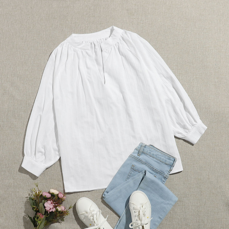 

Solid Deep V Neck Raglan Sleeve Blouse, White