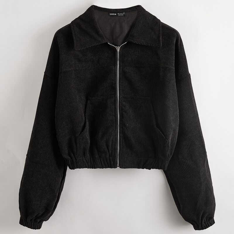 

Corduroy Drop Shoulder Crop Jacket, Black