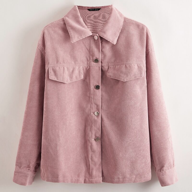 

Corduroy Fake Flap Pockets Overshirt, Dusty pink