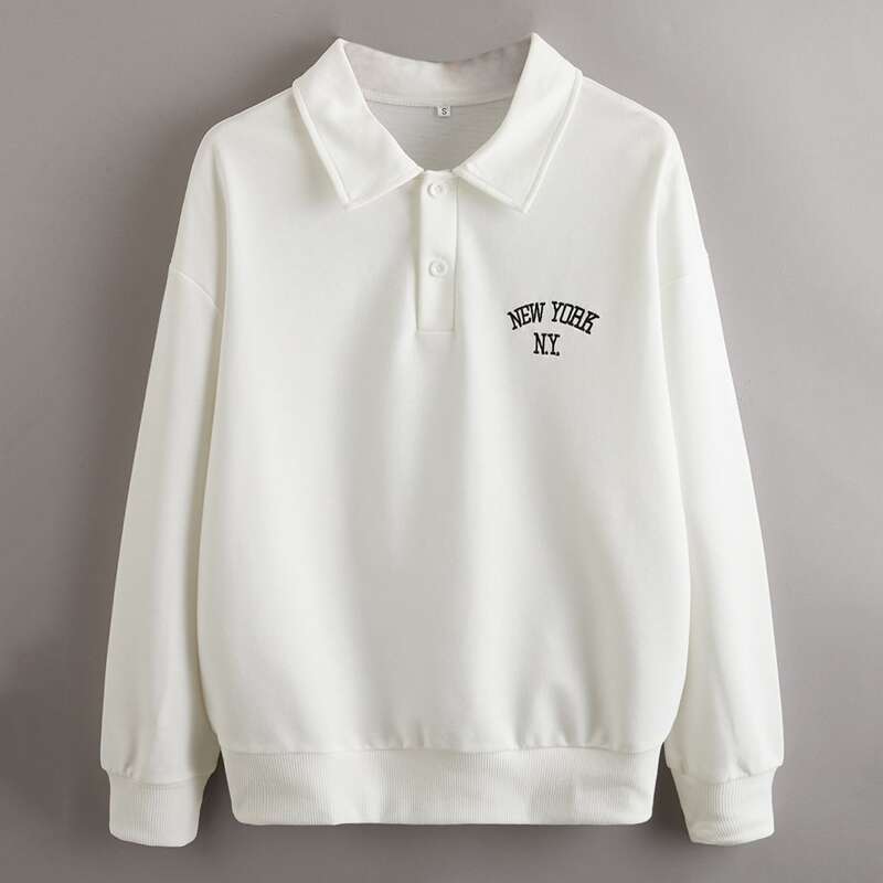 

Letter Graphic Half Button Sweatshirt, White