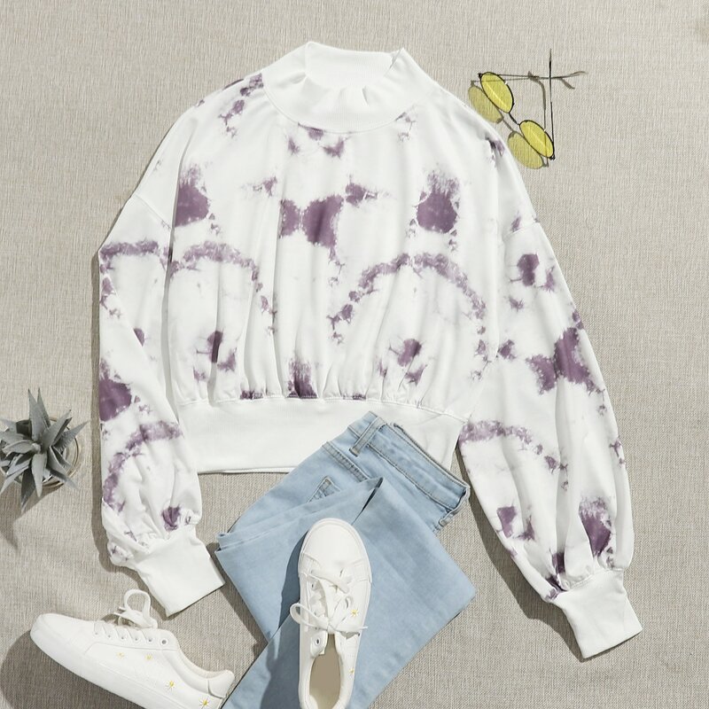 

Funnel Neck Tie Dye Pullover, Multicolor