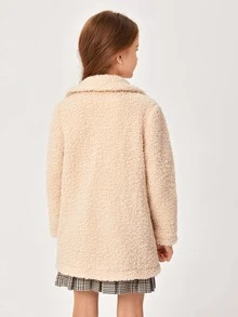 SHEIN Girls Button Front Teddy Coat - Apricot - View 2