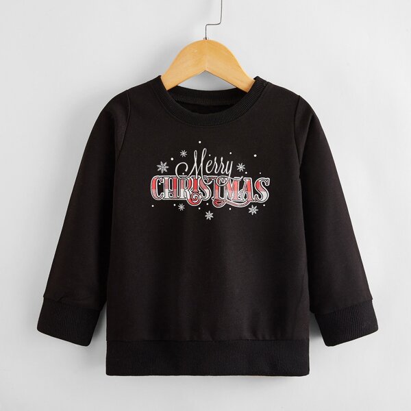 

Toddler Girls Christmas Print Sweatshirt, Black