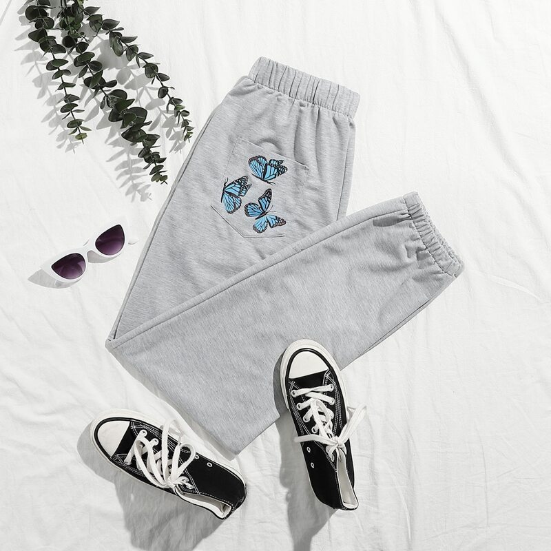 

Butterfly Graphic Pocket Sweatpants, Light grey