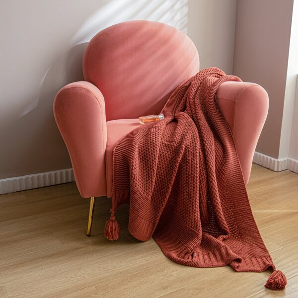 

Tassel Decor Knitted Blanket, Burgundy