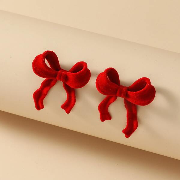 

Velvet Bow Knot Design Stud Earrings, Red