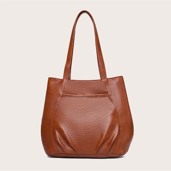 

Minimalist Ruched Tote Bag, Brown