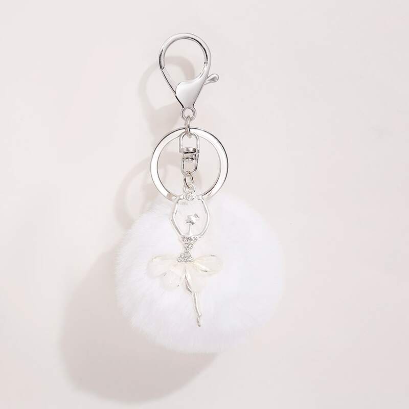 

Dancer & Pom Pom Charm Keychain, White