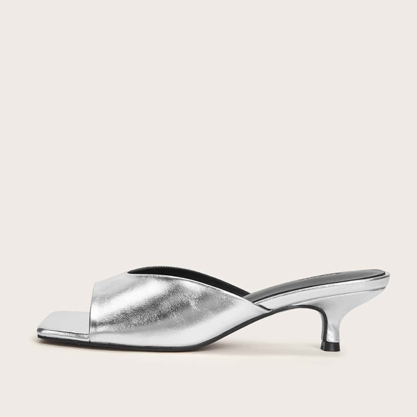 

Metallic Cut Out Heeled Mules, Silver