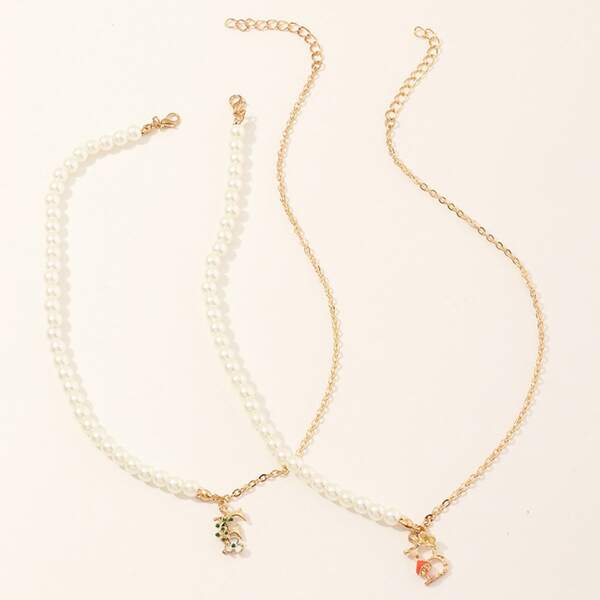

2pcs Girls Faux Pearl Decor Necklace, Multicolor