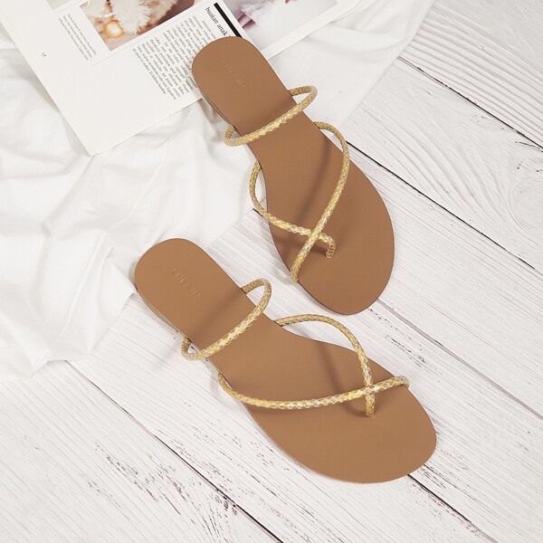 

Toe Post Thin Strap Sandals, Gold
