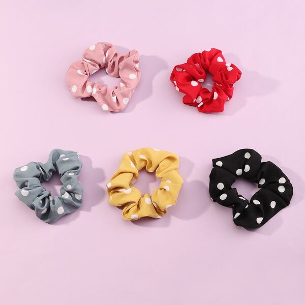 

5pcs Toddler Girls Polka Dot Pattern Scrunchie, Multicolor
