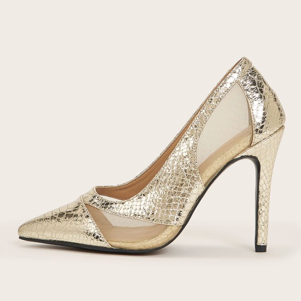 

Metallic Point Toe Court Heels, Gold