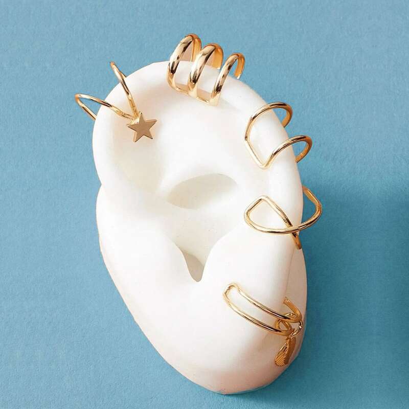 

5pcs Leaf Ear Cuff, Gold