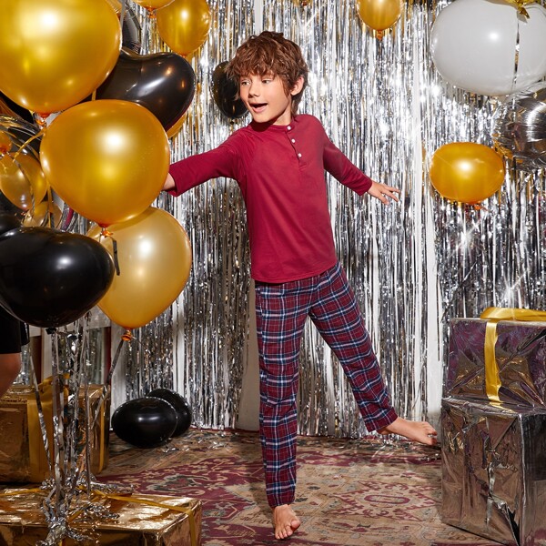 

Boys Polo Shirt & Tartan Pants PJ Set, Multicolor