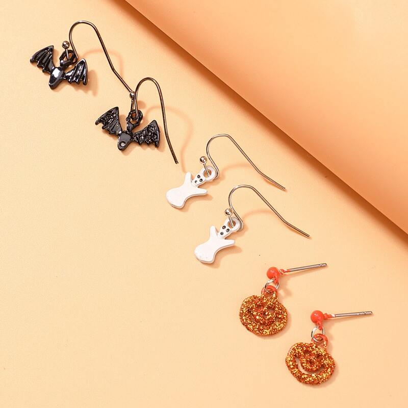 

3pairs Halloween Drop Earrings, Multicolor