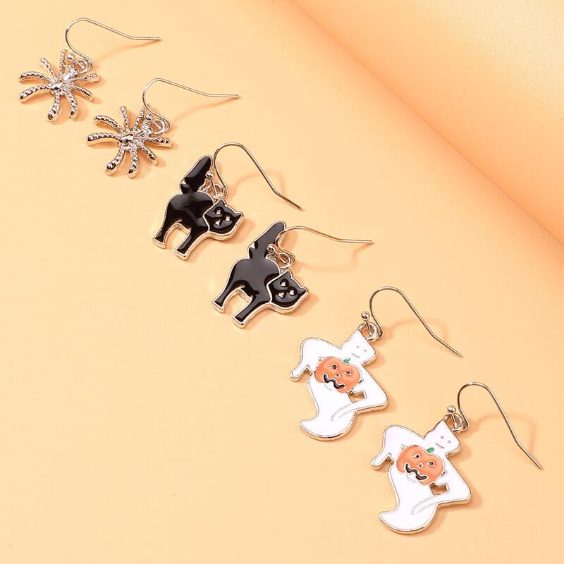 

3pairs Halloween Drop Earrings, Multicolor