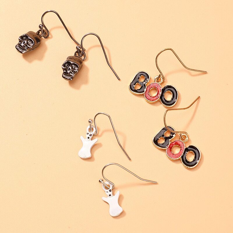 

3pairs Halloween Skeleton Drop Earrings, Multicolor