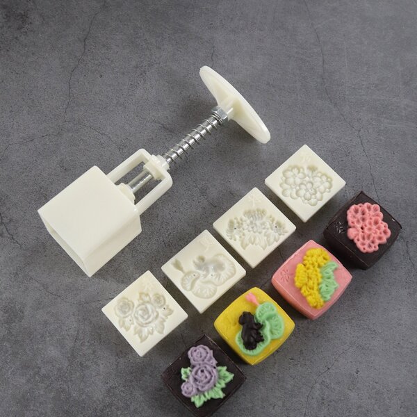 

5pcs Chinese Mooncake Mold Set, White