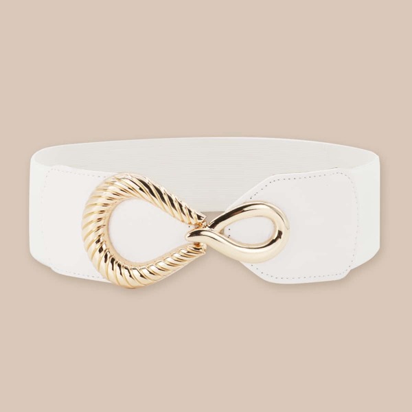 

Metal Buckle Wide Belt, White